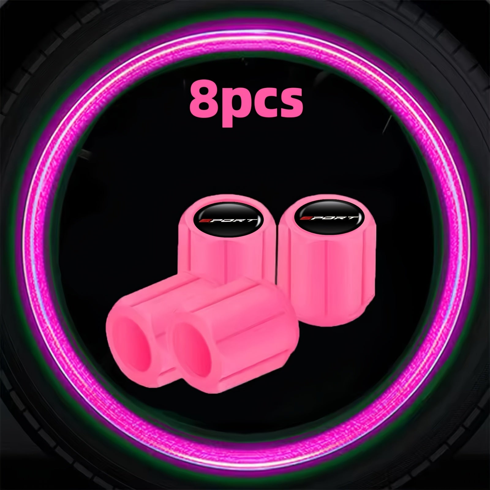 2025 New First Release 8-Pack Fluorescent Valve Caps with Sport Logo, Durable Material Structure, Snug Fit for Valve Core Protection - Suitable for Car, Motorcycle and Other Vehicle Valve Stems