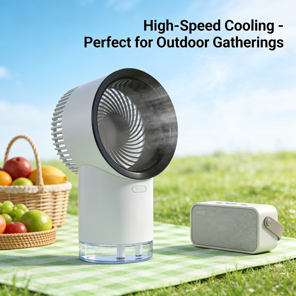 Fast Cooling Portable Water-Cooled Air Conditioner, Desktop Atomizing Humidifier & Refrigeration Fan, Rechargeable High-Speed Quiet Operation, 3-Speed Adjustable Wind, Perfect for Office Dorm Bedroom Outdoor Travel