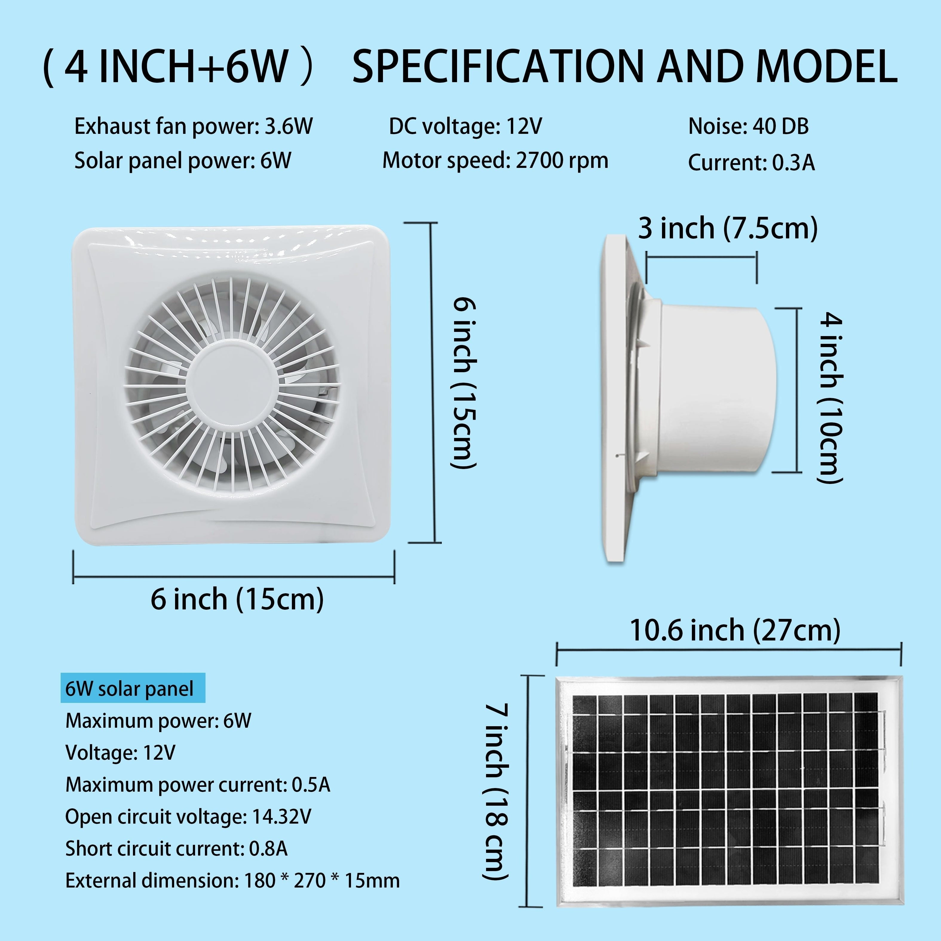 White 17W/8W/6W Solar Exhaust Fan, Optimize Air Circulation, Keep Space Cool, Perfect for Home, Greenhouse, Chicken Coop, Shed and RV Ventilation