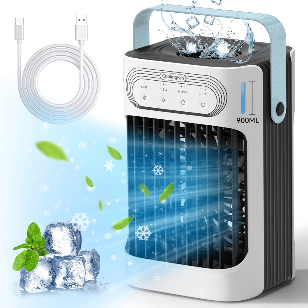 Upgraded 10W Portable Cooling Fan & Evaporative Air Cooler, 3-in-1 Function, 3 Wind Speeds, 7 LED Lights, 3 Cooling Mist Modes, 2–8 Hours Timer, Personal Mini Compact Air Conditioner