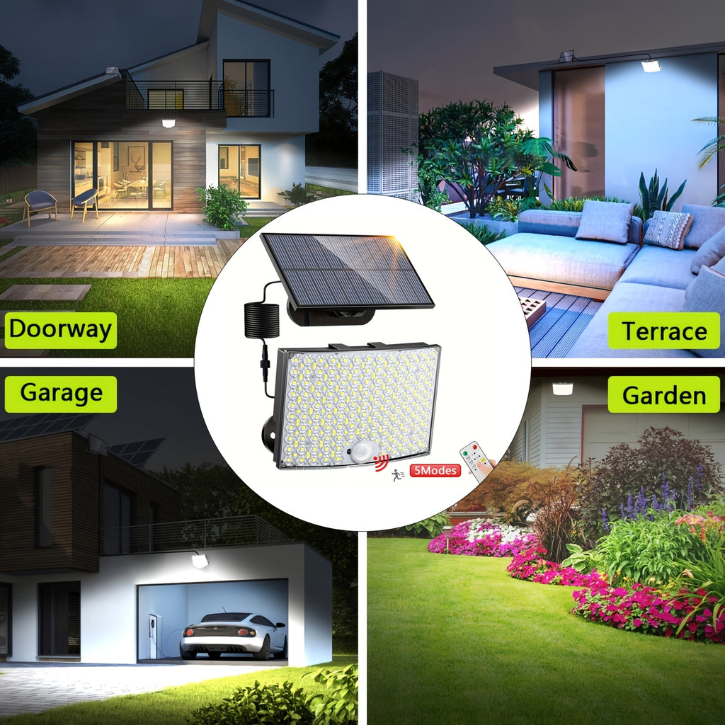 1/2 Pack Solar Outdoor Light, IP65 Solar LED Spotlight with 5 Lighting Modes / 196.85-Inch Cable, 268 LED High-Brightness Security Light with Remote Control, Motion Sensor Floodlight Wall Light with 3 Modes, Perfect for Garden, Courtyard, Pathway