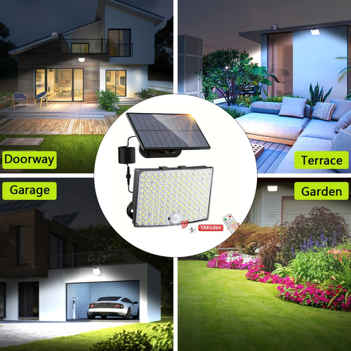 1/2 Pack Solar Outdoor Light, IP65 Solar LED Spotlight with 5 Lighting Modes / 196.85-Inch Cable, 268 LED High-Brightness Security Light with Remote Control, Motion Sensor Floodlight Wall Light with 3 Modes, Perfect for Garden, Courtyard, Pathway