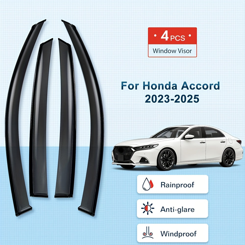 For 2023-2025 Honda Accord Sedan 4Pcs Premium Black Trim Windshield Vent Sun Shade Rain Guard Wind Deflector (with Clips) Smoked Color