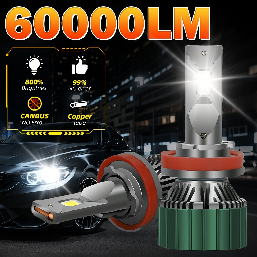 LSLIGHT H4 H7 LED Headlights 2-Pack, High Power, Canbus Compatible, H11 H1 9005 HB3 9006 HB4 Turbo Light, Emits 6000K White Light, Suitable for Cars, Ideal for Fog Lights, No Battery Included