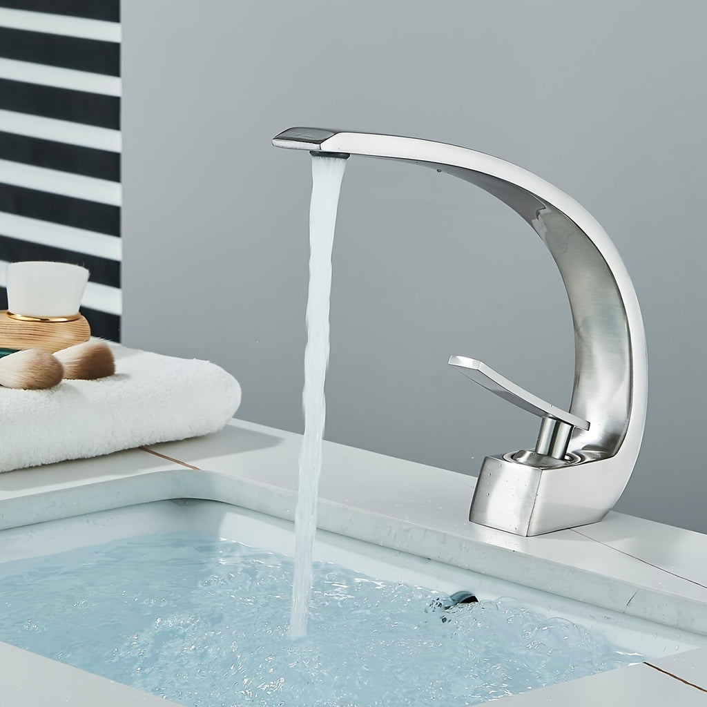 Single Handle Mixer Faucet for Bathroom Sink - Waterfall Design, Hot & Cold Water, Includes 2 US Standard 9/16" Hoses - Available in Matte Black, Brushed Nickel & Polished Chrome