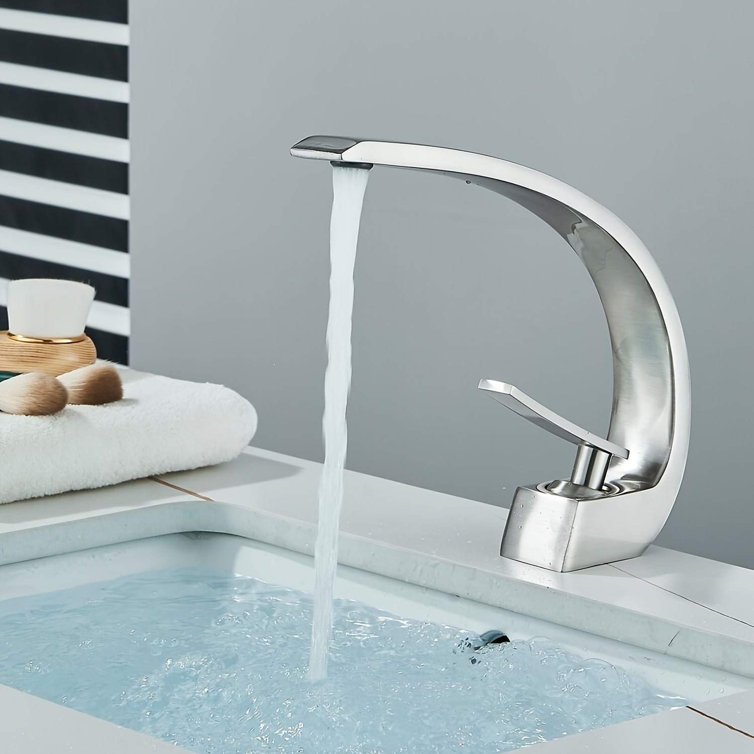 Single Handle Mixer Faucet for Bathroom Sink - Waterfall Design, Hot & Cold Water, Includes 2 US Standard 9/16" Hoses - Available in Matte Black, Brushed Nickel & Polished Chrome