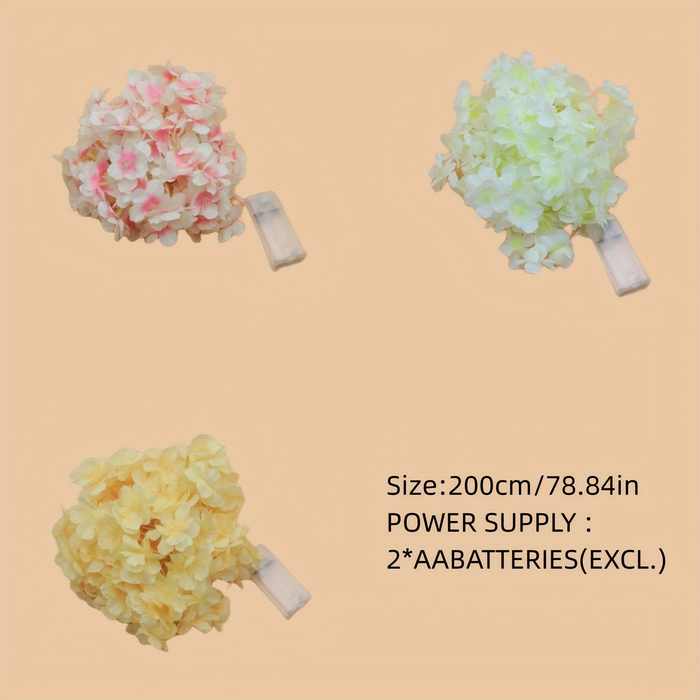 1件樱花LED串灯，6.56英尺长带30颗LED灯，塑料材质，电池供电（需2节AA电池，不包含），无羽毛，适用于新年装饰、樱花灯、庭院灯、灯具、圣诞节