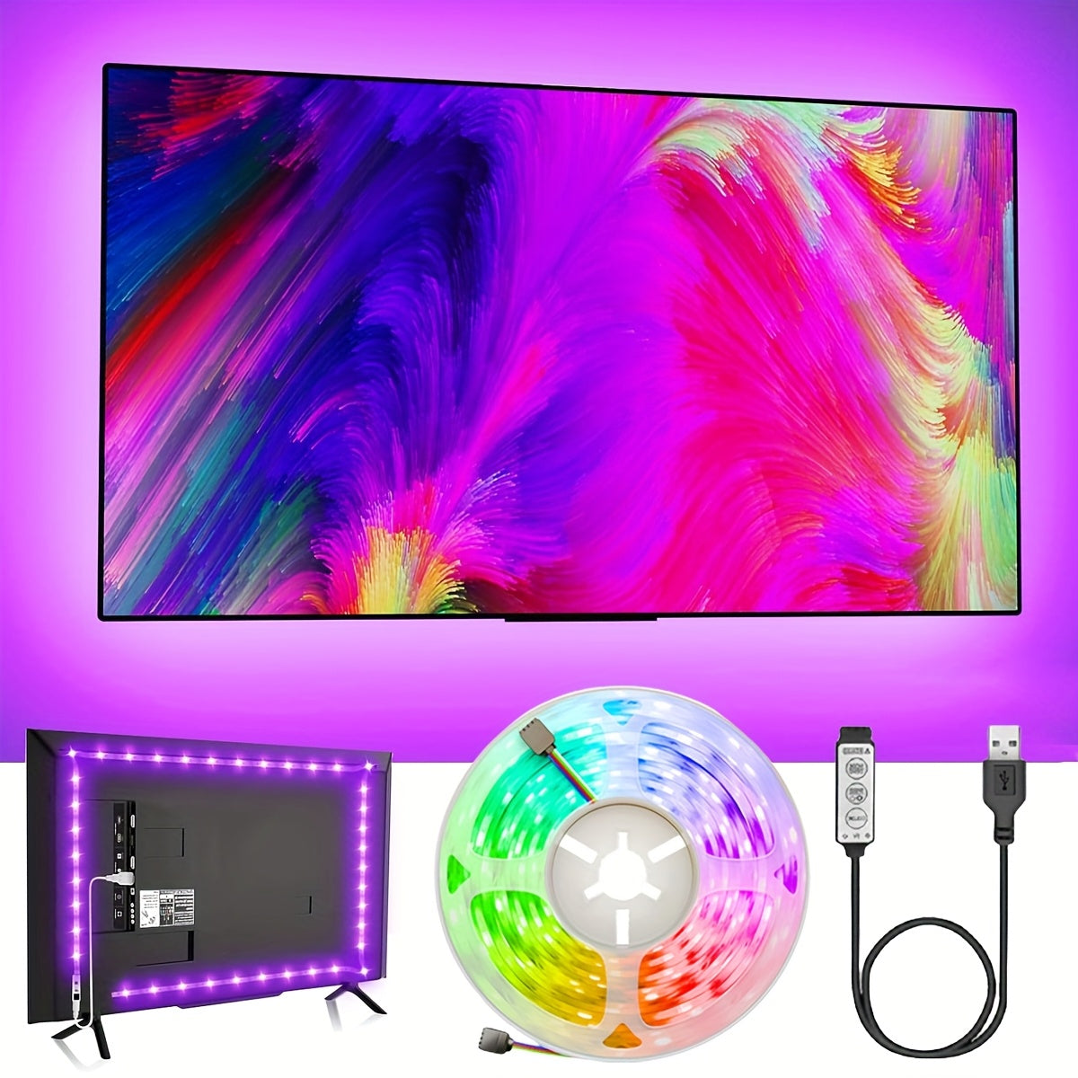 1个LED电视背光灯条，尺寸可选39英寸、118英寸和196.85英寸。这款USB LED灯条专为电视和显示器背光设计。