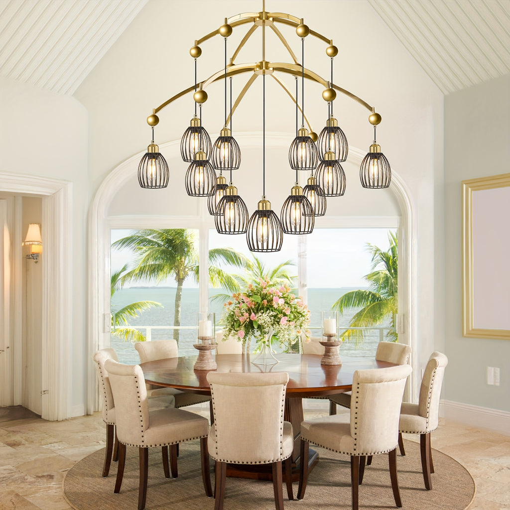 Adjustable farmhouse style pendant light, industrial metal cage ceiling light fixture