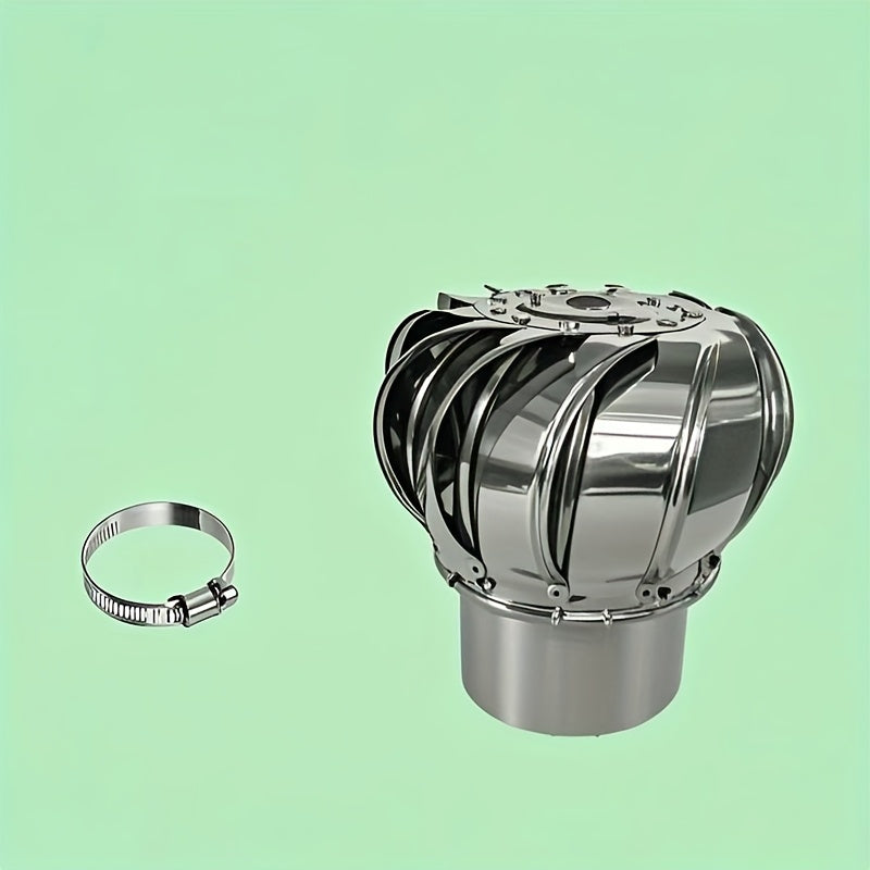 1Pcs Durable Stainless Steel Roof Fan 110mm, Round Rotating Chimney Vent Cap, External Flue Pipe Cover, Heat & Low Temperature Resistant, Corrosion-Proof Non-Electric Wind Turbine Vent, Leakproof Roof Turbine Ventilator for House Factory Attic Farm