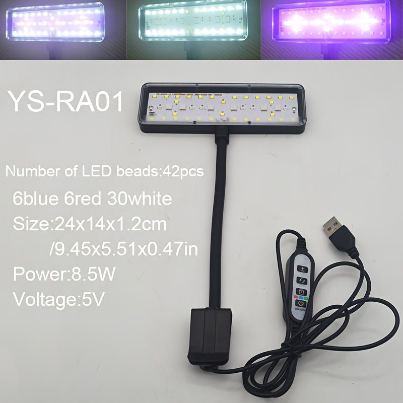 USB Aquarium LED Light, Dimmable Brightness & Timer, 360° Rotatable, Full Spectrum Aquatic Plant Grow Light