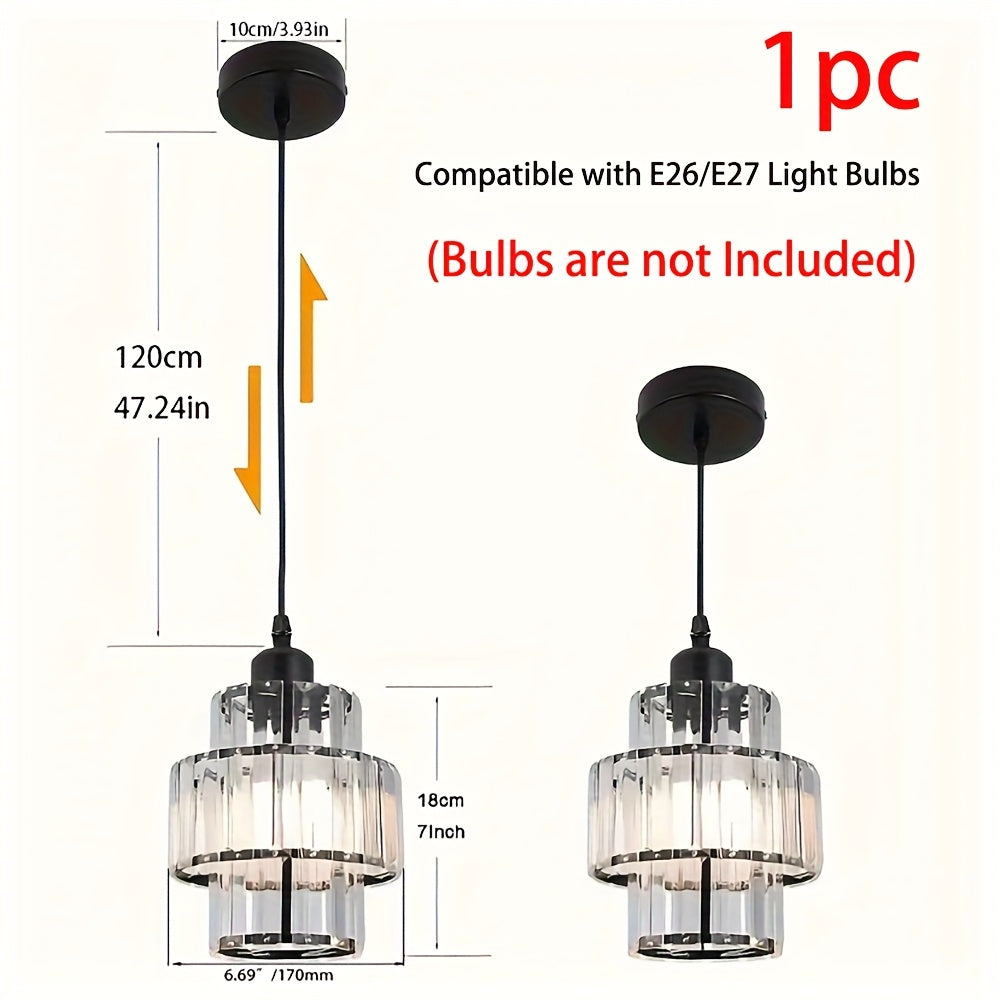1 piece, modern crystal pendant light, modern chandelier with crystal plate metal lampshade, height-adjustable ceiling light, pendant light for bars, restaurants, living rooms, ceiling lighting fixture above sinks, E26/E27 base (bulb not included)