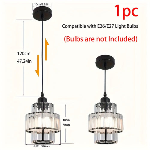 1 piece, modern crystal pendant light, modern chandelier with crystal plate metal lampshade, height-adjustable ceiling light, pendant light for bars, restaurants, living rooms, ceiling lighting fixture above sinks, E26/E27 base (bulb not included)