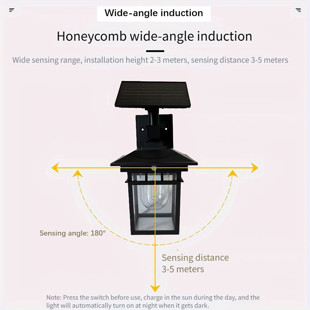Solar Wall Light with Motion Sensor and Adjustable Panel | Dusk to Dawn Automatic On/Off, Security Lantern Suitable for Gate, Garage, Fence, Courtyard, Patio