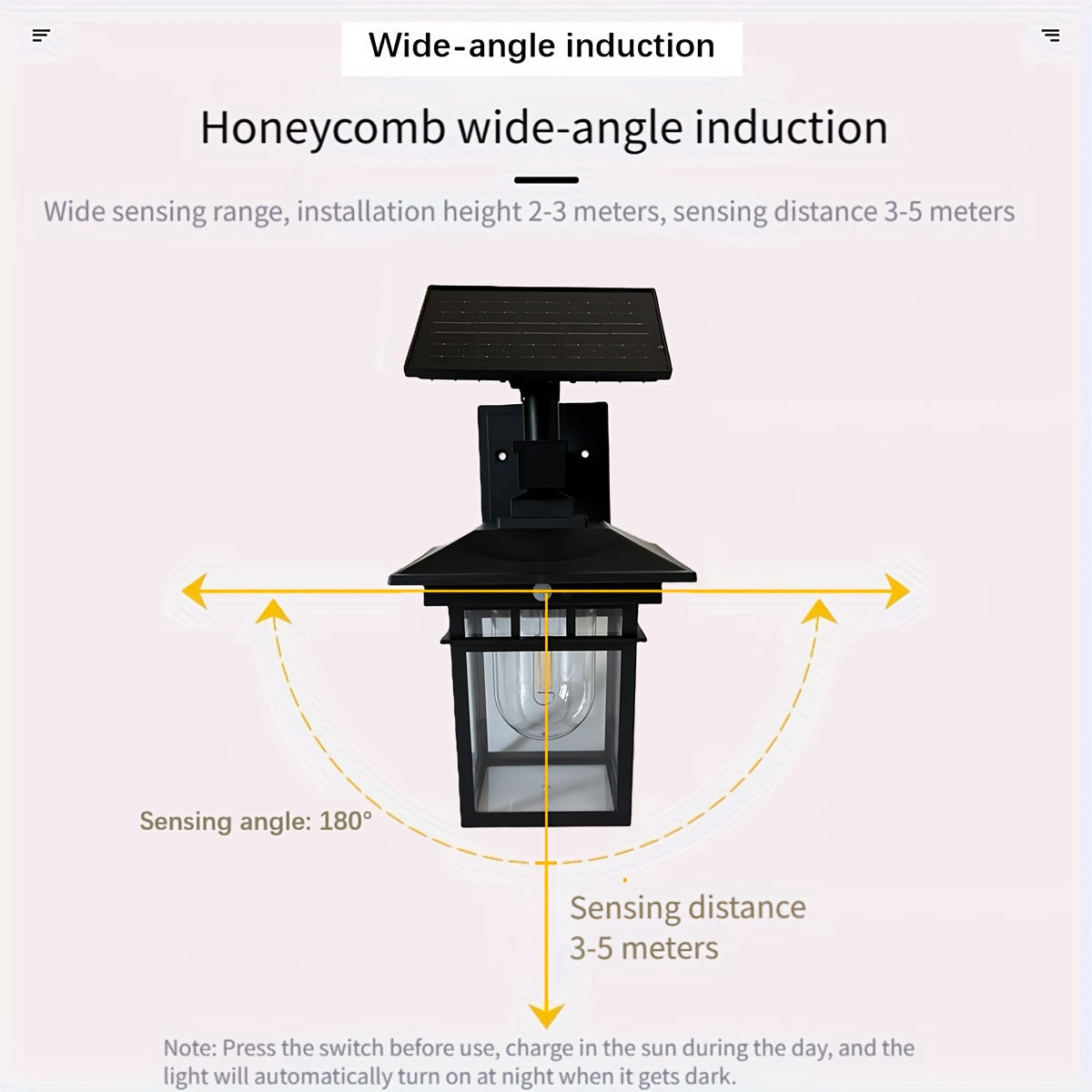 Solar Wall Light with Motion Sensor and Adjustable Panel | Dusk to Dawn Automatic On/Off, Security Lantern Suitable for Gate, Garage, Fence, Courtyard, Patio