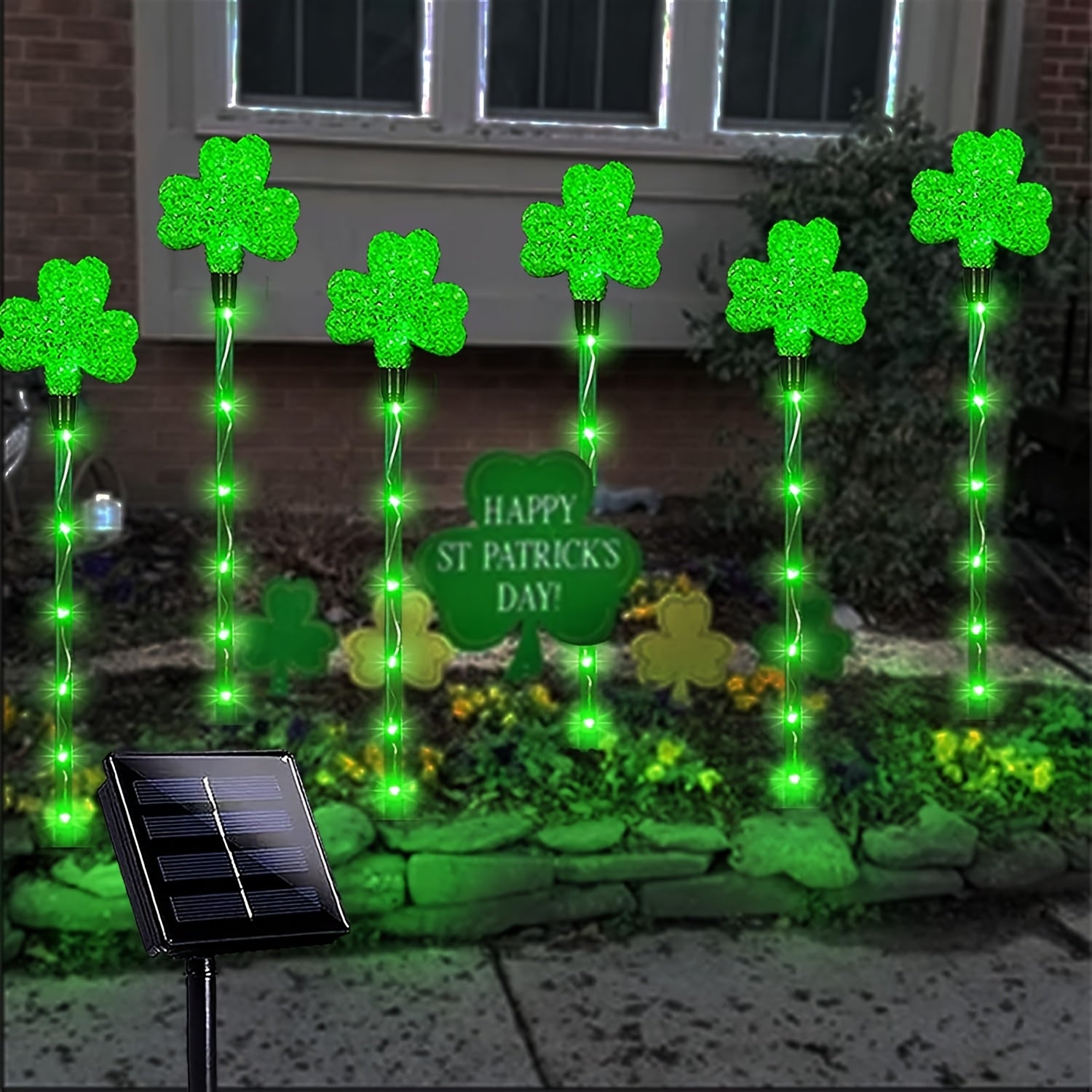 1 Set of 6 Clover Solar Lights, for St. Patrick's Day Decoration, Outdoor Green Garden Wooden Stake Lights, 8-Mode Lucky Clover Light, for St. Patrick's Day, Yard, Path Decoration