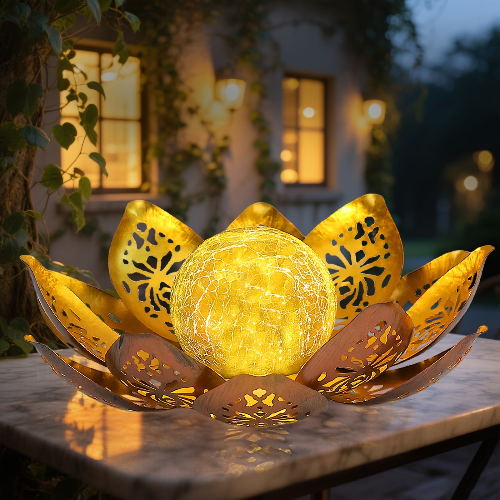 Solar Courtyard Light Outdoor Decoration - Bright Lotus Table Lamp, Solar Light for Courtyard Pathway Courtyard Balcony Exterior Decoration