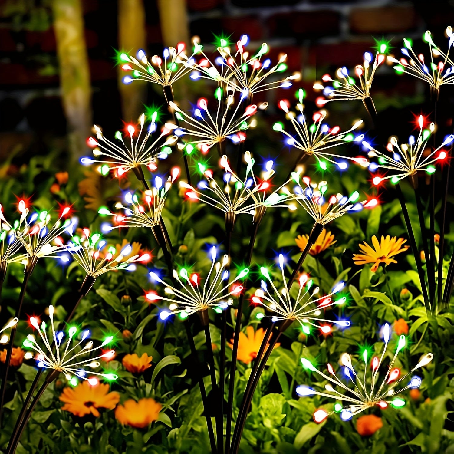 1/2 Piece Colorful 120LED Solar Fireworks Light Outdoor Courtyard Decoration, 8-Mode Sunset Dawn Light Garden Path Light, Solar Starburst Light Suitable for Patio Balcony Decoration