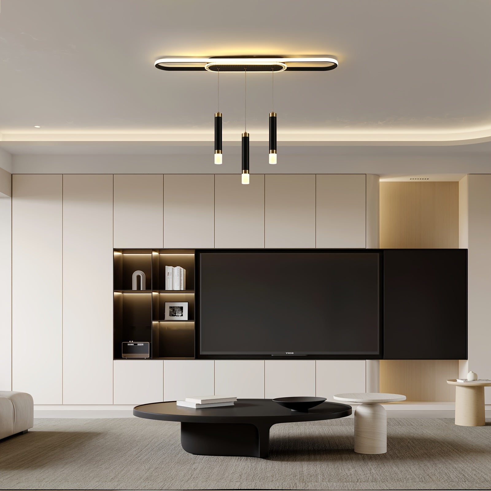 Qcyuui modern LED pendant light, adjustable acrylic 3-light modern pendant light, with remote control, indoor dining room lighting fixture, suitable for kitchen island, living room, dining room, office (black)