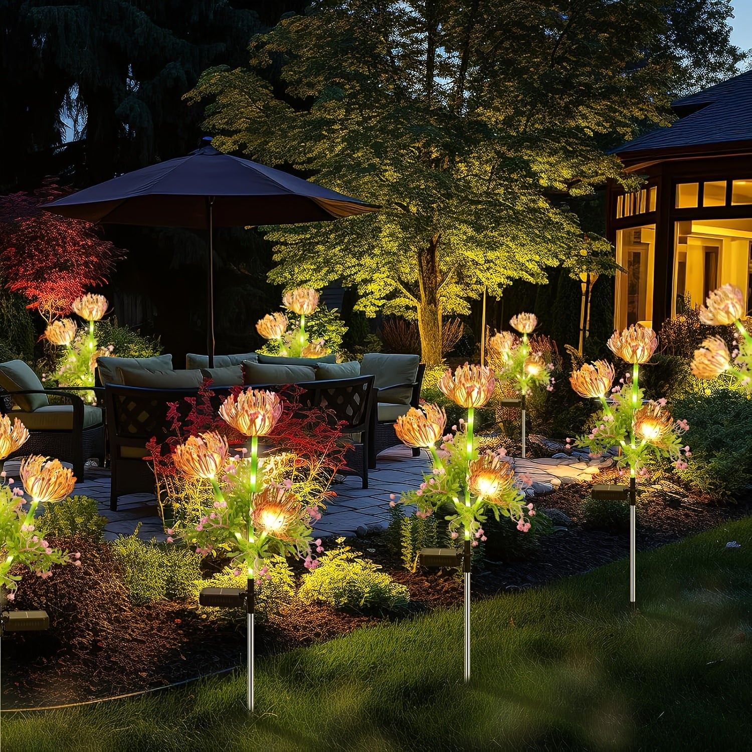 Solar Pink + Yellow Lycoris Radiata 4-Piece 12-Head Solar Flower Light, Outdoor Solar Garden Light, Suitable for Christmas Decoration, Flower Light with Glowing Stem, Can Be Used for Flower Pot, Courtyard, Path, Balcony and Garden Decoration