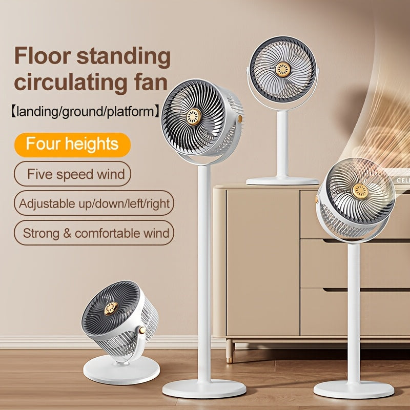 Modern USB Charging Port Standing Fan, 4000mAh Battery Powerful Quiet Wind, 5 Speed Integrated Height Adjustable Floor Fan, Ideal for Bedroom Living Room Office Study, Perfect Christmas Gift