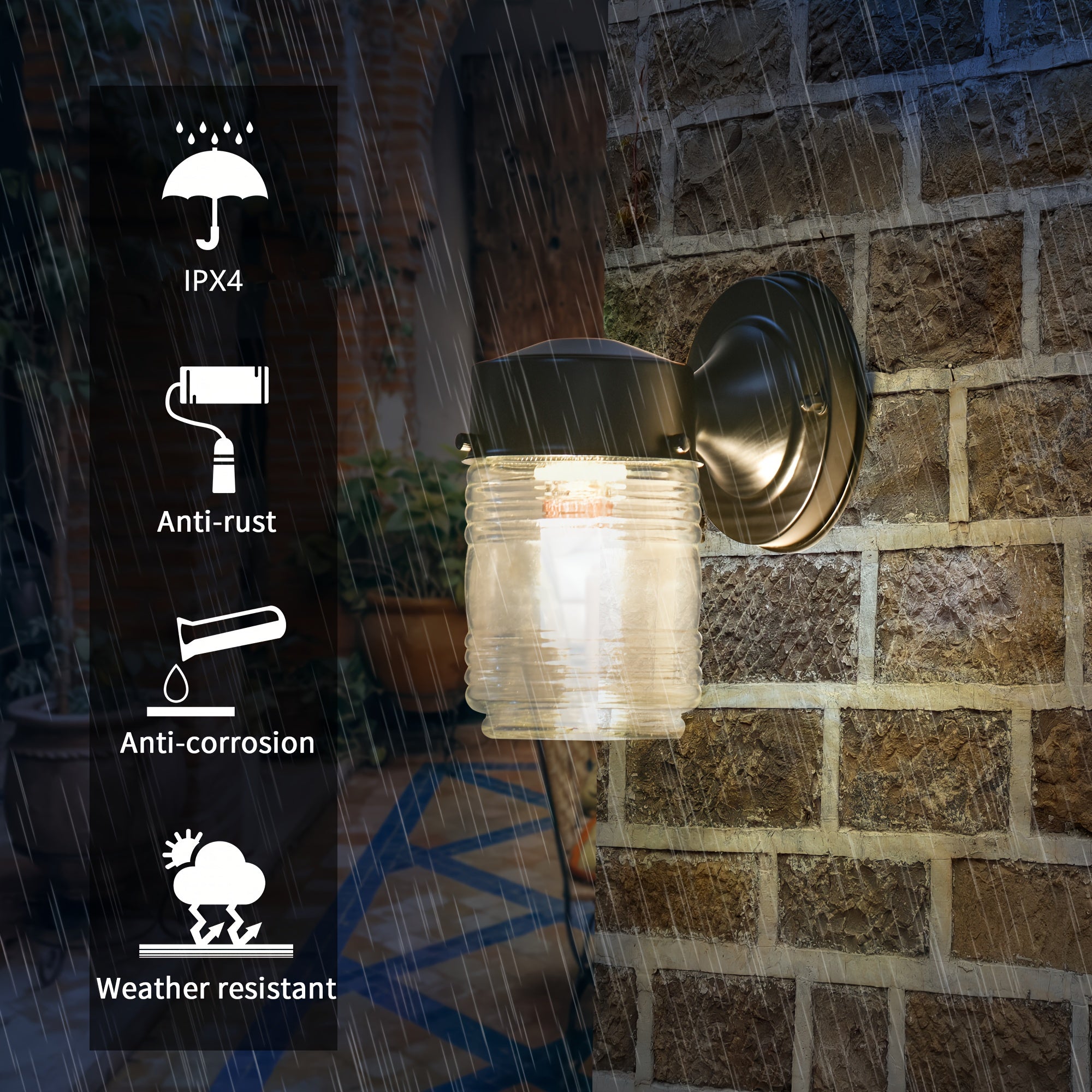 Die-Cast Aluminum Outdoor Wall Light Wall Mount, Anti-Corrosion and Rust-Proof, Modern Matte Black Front Porch Light with Clear Glass (Bulb Not Included)