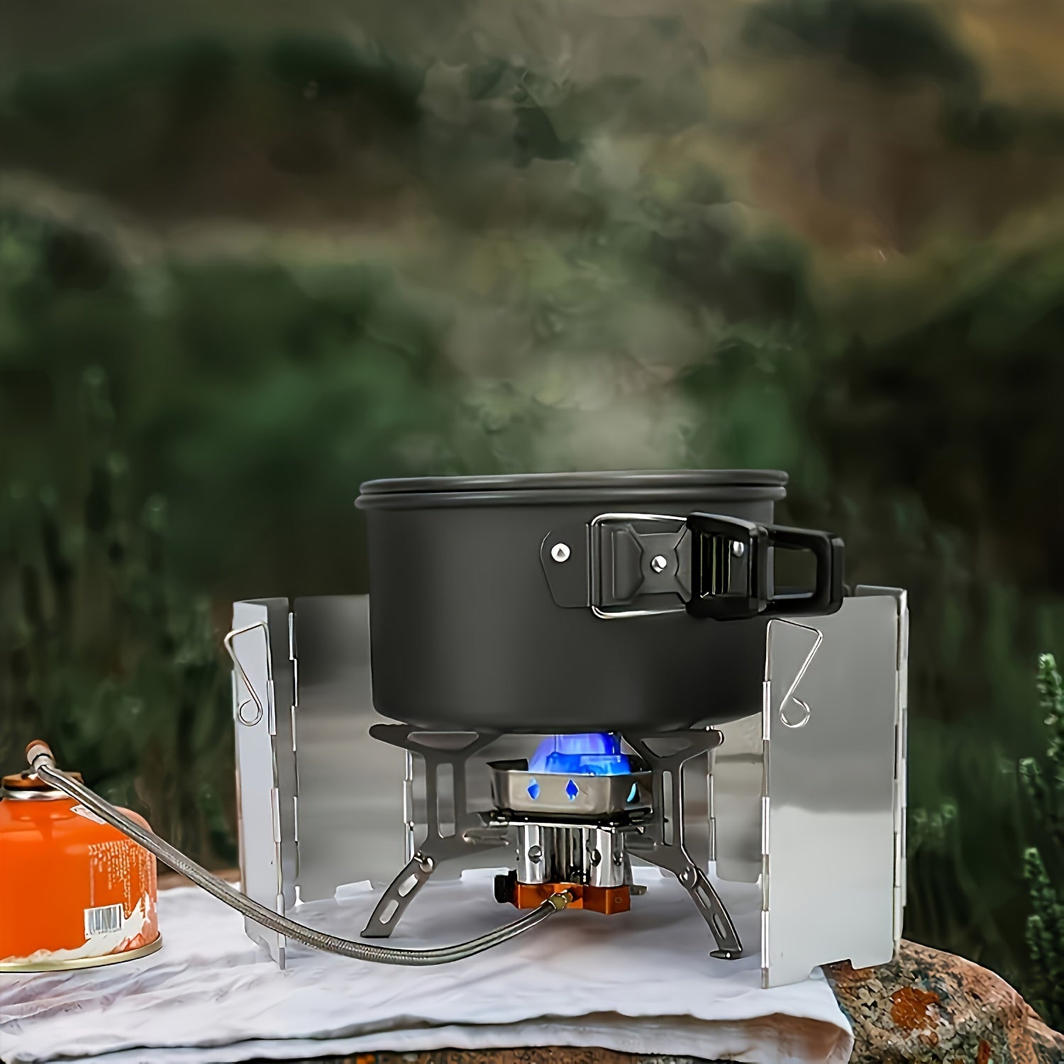 3500W/6800W Windproof Camping Stove, Camping Gas Stove Without Gas Canister Adapter, Fast Ignition, Suitcase Style, Portable Foldable Stove, Ideal for Outdoor Backpacking, Hiking and Picnic