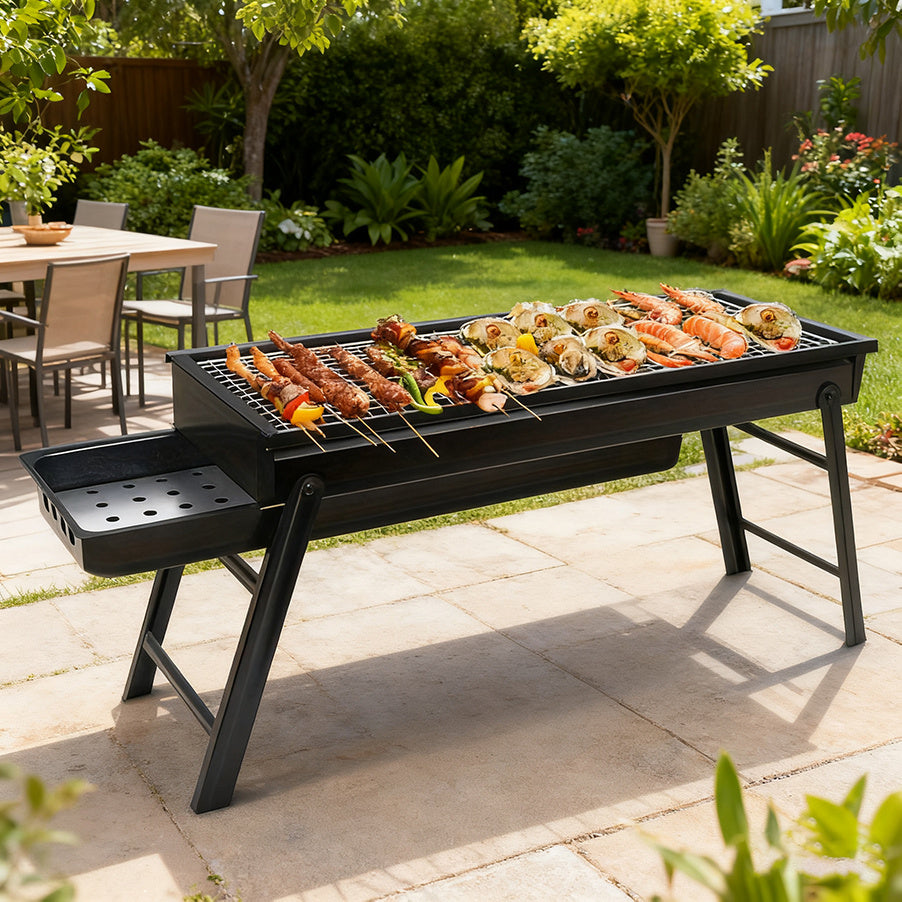 Heavy-Duty Portable Stainless Steel Charcoal Grill with Foldable Legs - Compact BBQ Grill for Camping, Picnic, Backyard | Ideal Choice for Adults, Quick-Ignition Campfire Grill with Carry Case, Polished Surface, Outdoor Cooking Grill