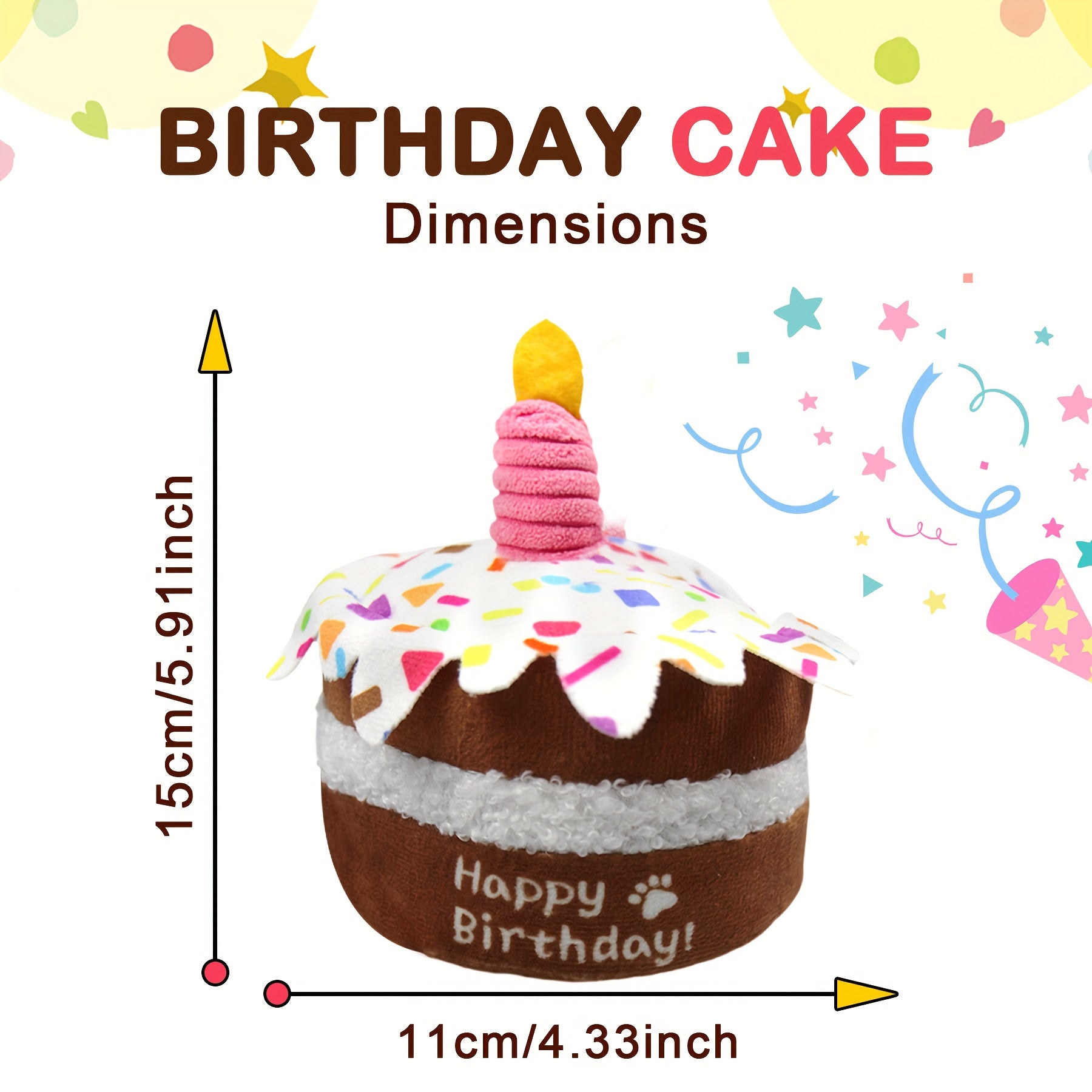 狗狗生日蛋糕玩具，可爱发声毛绒玩具采用柔软耐咬面料，趣味设计适合啃咬与玩耍，是狗狗生日派对、训练与日常娱乐的理想礼物，本地仓发货