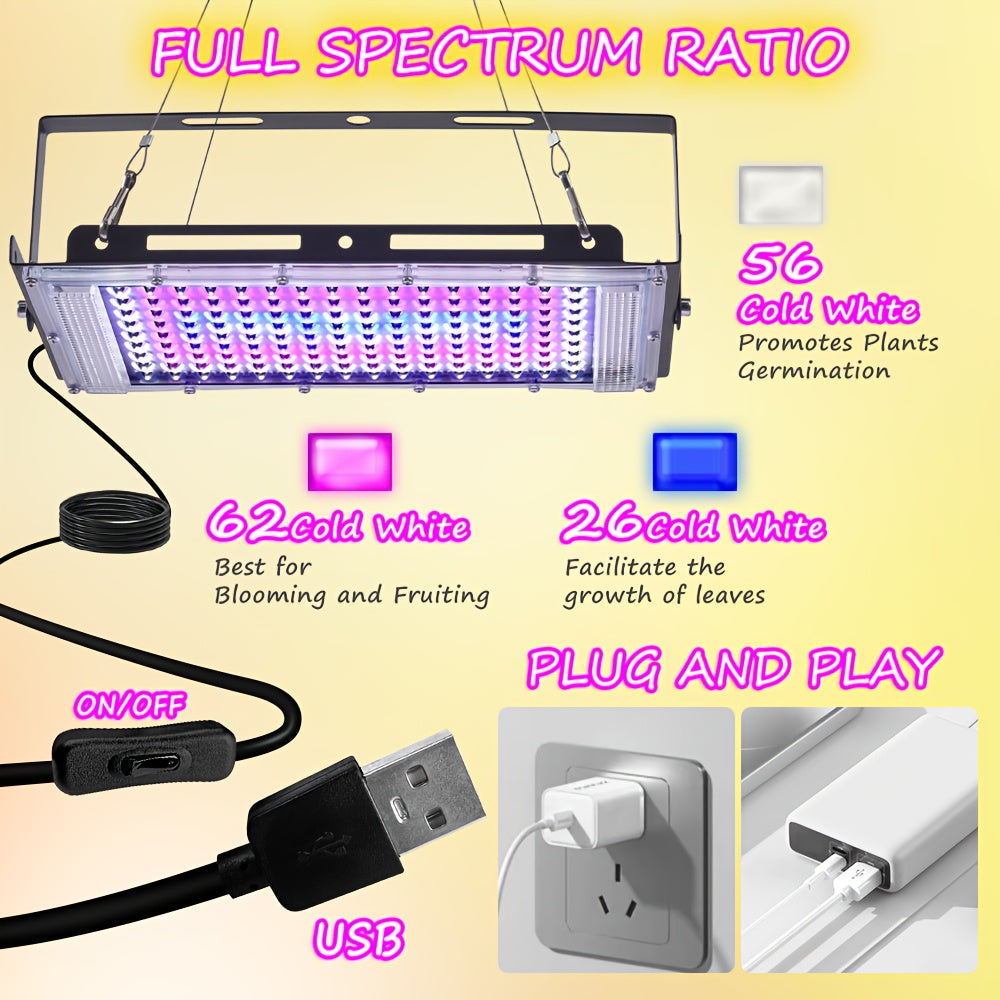 Available in 1/2/3-Pack, Equipped with 144 LED Beads, Full Spectrum Light for Plant Growth, 5V USB Plug, Hanging Grow Light with On/Off Switch, Ideal for Indoor Plants at Growth and Flowering Stages