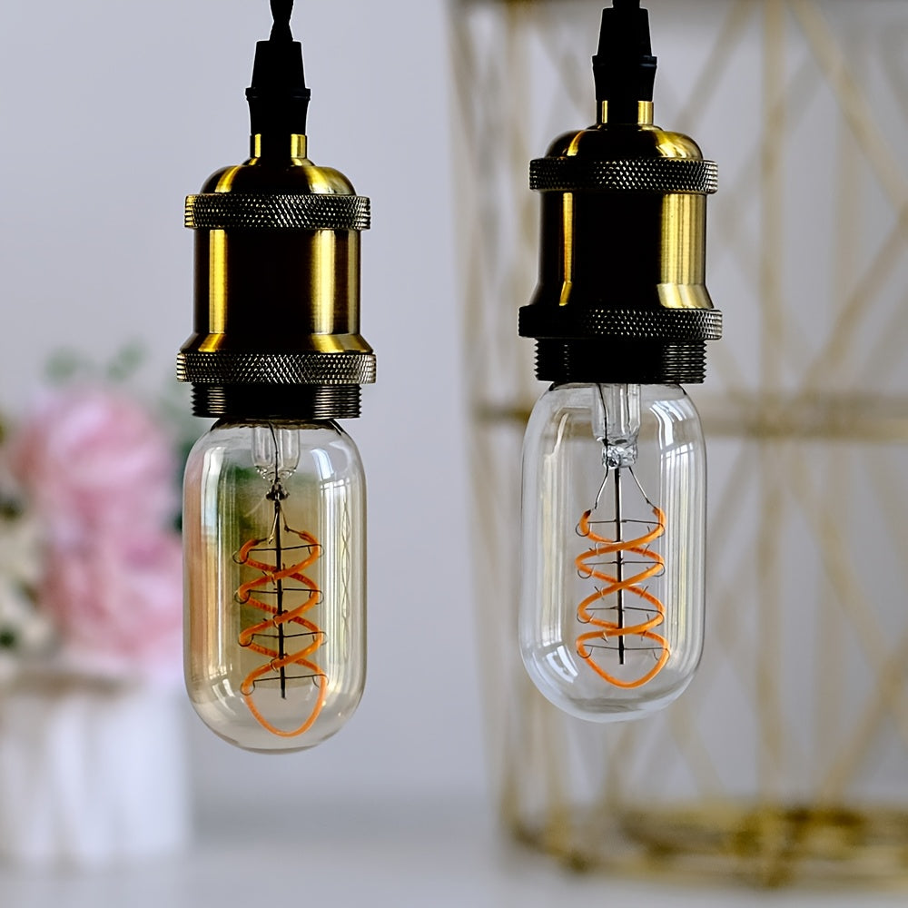 1 Edison LED decorative bulb, T45 tubular bulb 120V 4W 2300K warm yellow amber clear glass LED spiral filament bulb E26 base, dimmable, suitable for bedroom, dining room, bar, warm home lighting replacement bulb