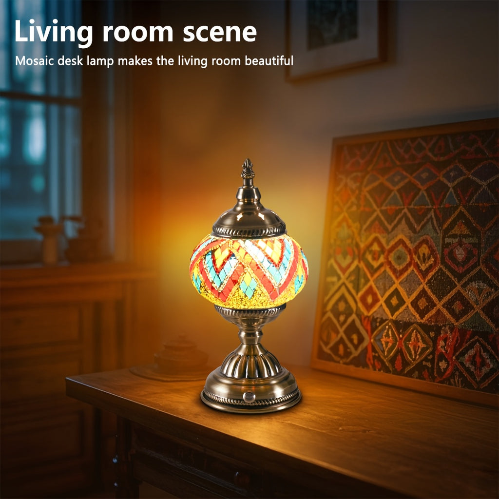 Turkish Moroccan style lamp, bronze base, colorful handmade mosaic glass, bohemian night light, bedroom decoration, holiday gift (LED bulb included)