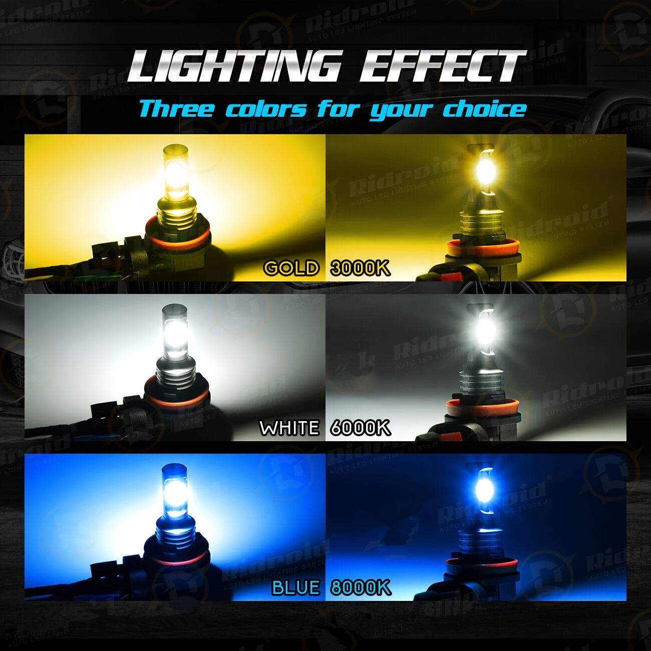 2-Pack H8 H9 H11 H16 LED Car Headlight Fog Light 6000K White 12V High/Low Beam Bulb Super Bright Driving Light, No Battery Included