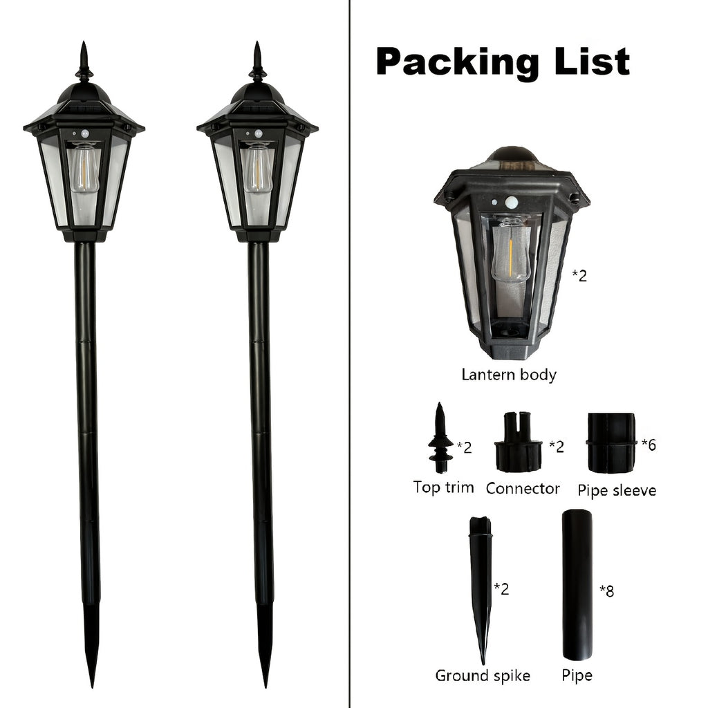 2 Pack Large Solar Street Light with Motion Sensor and Smart Control | European Lantern Style Black LED Outdoor Light, 3.94ft Tall, IP65 Waterproof, Durable Plastic, Lithium Battery, Perfect for Courtyard, Garage, Door, Garden, Square, Street