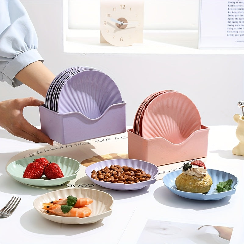 10Pcs, Shell-Shaped Plates, Multi-Purpose, Lightweight Unbreakable, Food Tray for Fruit, Salad, Dessert, Cake, Chips, Party, Outdoor Camping, Small Plates for Groups