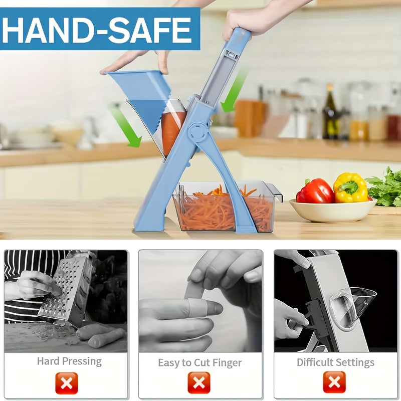 Manual Slicer with Stainless Steel Blades – Adjustable Thickness for Shredding & Dicing – Large Capacity Vegetable & Food Chopper – Rectangular Blade Design – No Electricity Required
