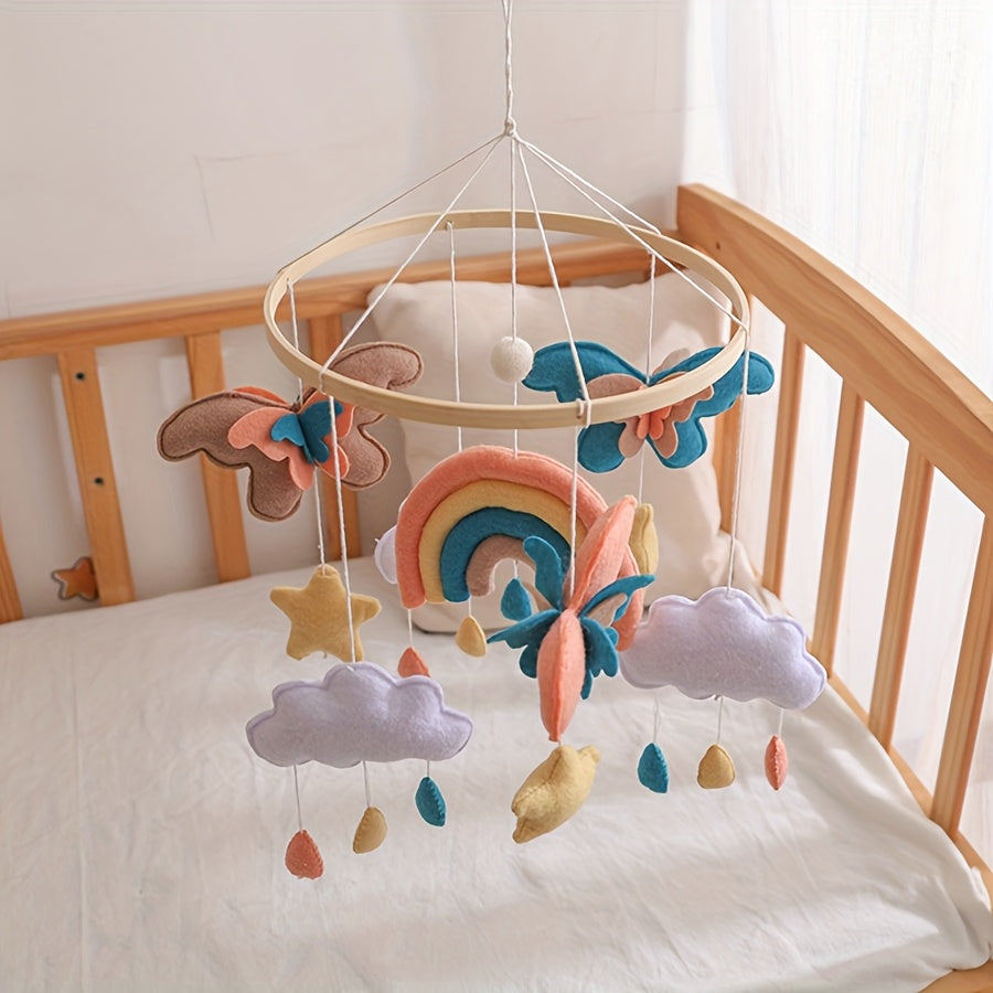 baby toys，Baby Sheep & Star & Moon Bed Bell,Baby Mobile Crib,手工制作的彩虹蝴蝶床铃，益智，增强儿童手眼协调能力，预防近视，适合儿童房装饰，亲子互动的最佳礼物，生日礼物，圣诞节礼物