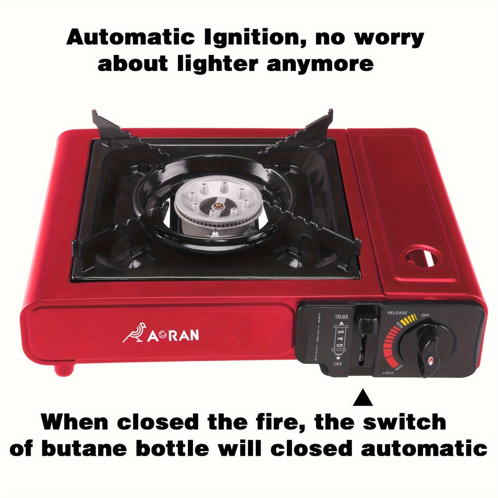 Aoran Portable Stove Camping BBQ Korean Kitchen Camping Butane Burner Stove with Safety Lock & Piezo Ignition, Energy-Saving Outdoor Camping Stove with Overpressure Protection, Ideal for Hiking