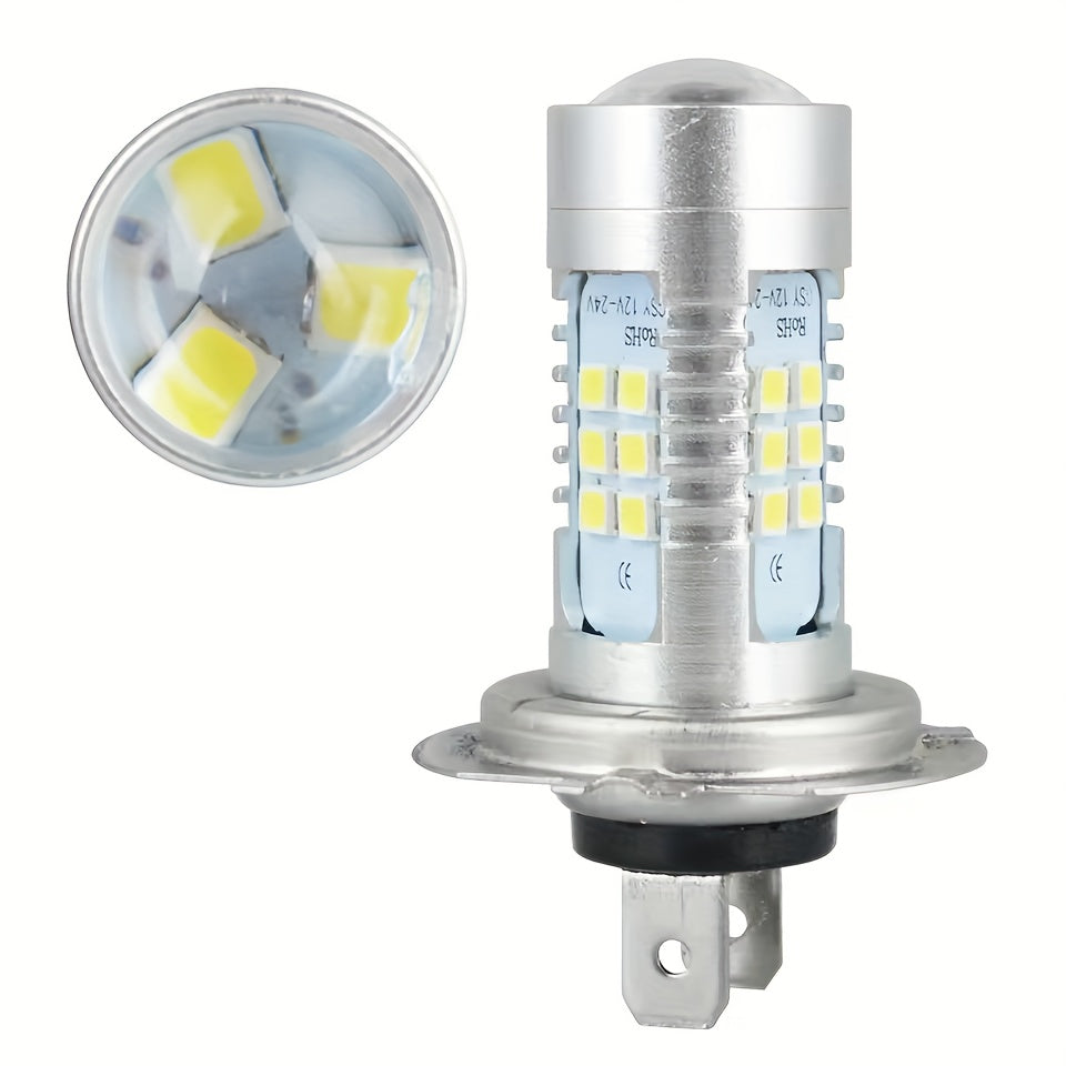 2Pcs H7 LED Headlight Bulbs - 6000K Super White, 12V/24V Compatible, High/Low Beam, Auto DRL, Enhanced Visibility and Safety, Vehicle Lighting Upgrade, Stylish Bulb Design, Durable Bulb Structure, No Battery