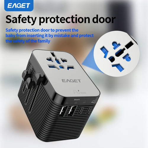1pc Eaget Greatest Universal Travel Adapter Plus+ Power Strips | 2Usb And 2Type-C Ports, 100V-250V Input, Us/Eu/Uk/Au Plugs, Short-Circuit Protection, All-In-One Wall Charger High-Speed Travel Adapter For Over 350+ Countries