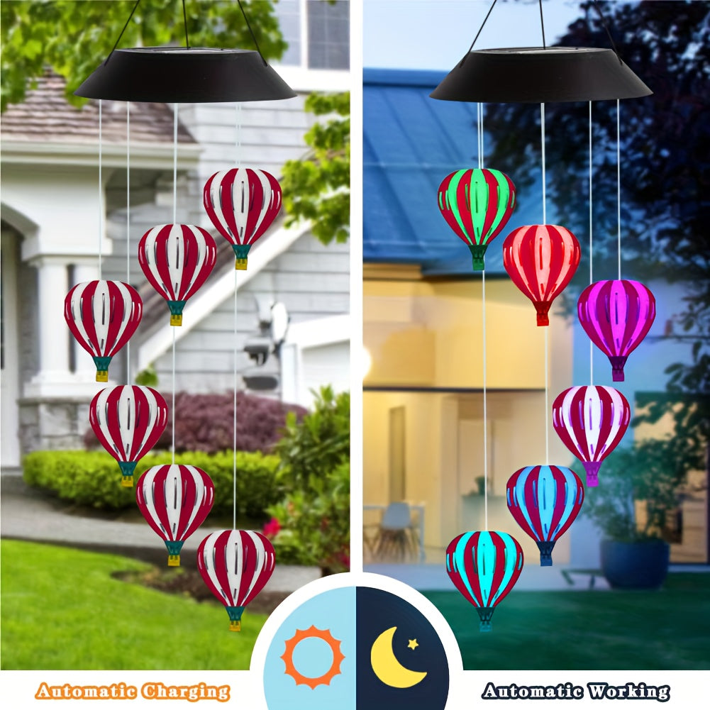 A Set of Solar Hot Air Balloon Wind Chime Light, Wrought Iron Material, Colorful Color Changing Design, Suitable for Courtyard/Party/Holiday/Garden/Home Outdoor Hanging Decorative Lighting