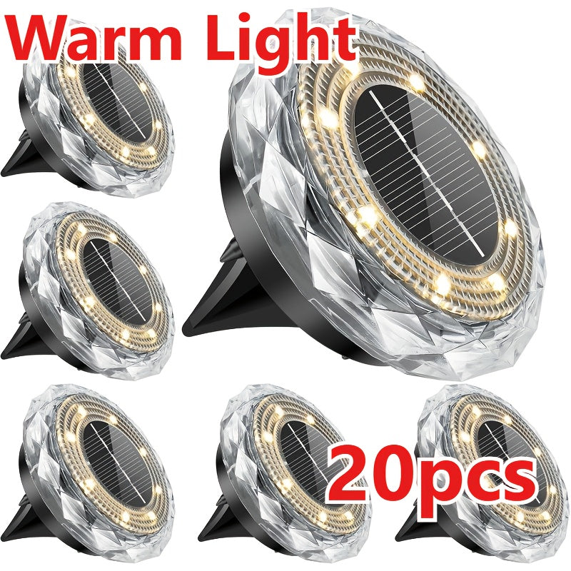 20 Pack Solar Ground Light Outdoor Waterproof Landscape Lighting, Stainless Steel Decorative Ground Light for Courtyard Path Lawn Garden Patio Driveway Walkway (Cool & Warm White Light), Garden Decoration, Path Lighting