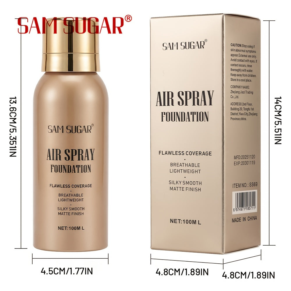 SAM SUGAR Air Spray粉底液，提供持久防水遮瑕，轻盈透气，打造哑光妆效，自然妆感，是学生们的经济实惠之选。