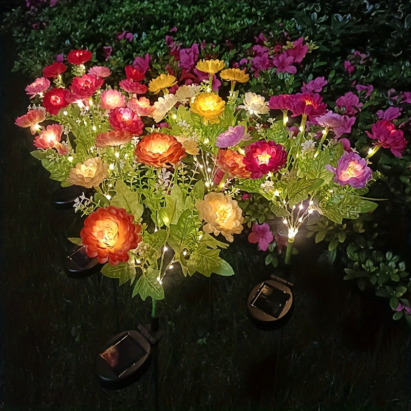 One-Piece 7-Head Solar Snow Lotus Flower Light Outdoor Courtyard Decoration 42 LED Artificial Flower Light Valentine's Gift Lawn Light Suitable for Outdoor Courtyard Garden Lawn Courtyard Fence Driveway Pathway Decoration