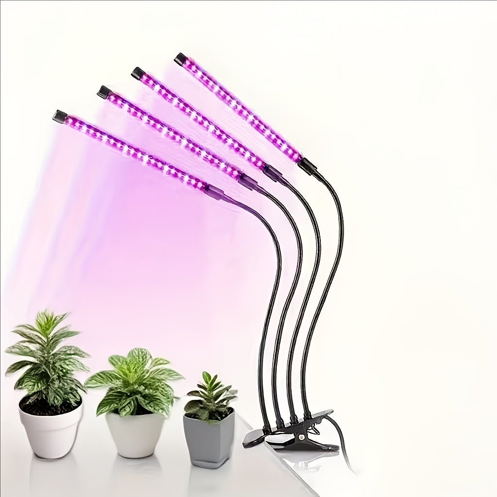 LED Plant Grow Light, 2/3/4-Head Full Spectrum Clip-On Grow Light Strip, Blue Red Dual Color LED Beads, for Indoor Plants, 5 Brightness Levels, 3/9/12H Auto Timer