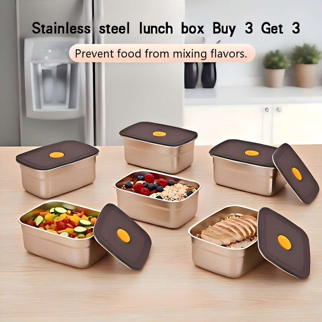 Buy 3 Get 3 Free – 6-Piece Stainless Steel Airtight Food Storage Containers with Lids – Leak-Proof & Stackable Metal Meal Prep Containers – Fridge & Pantry Organization – Freezer Safe Kitchen Essentials