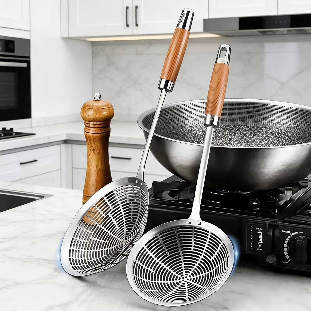 Stainless Steel Skimmer Ladle, Noodle Scoop – Multi-Function Kitchen Strainer – Hot Pot Strainer Spoon – Perfect for Home, Hotel, Picnic