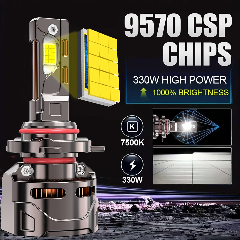 2 Super Bright LED Car Headlight Bulbs, 59400 Lumens, 330W High Power, 12V/24V, Compatible with H1 H4/9003/HB2 H7/H18 H16/H11/H9/H8 9005 9006/HB4 9012/HIR2-O127 Sockets. High/Low Beam Integrated