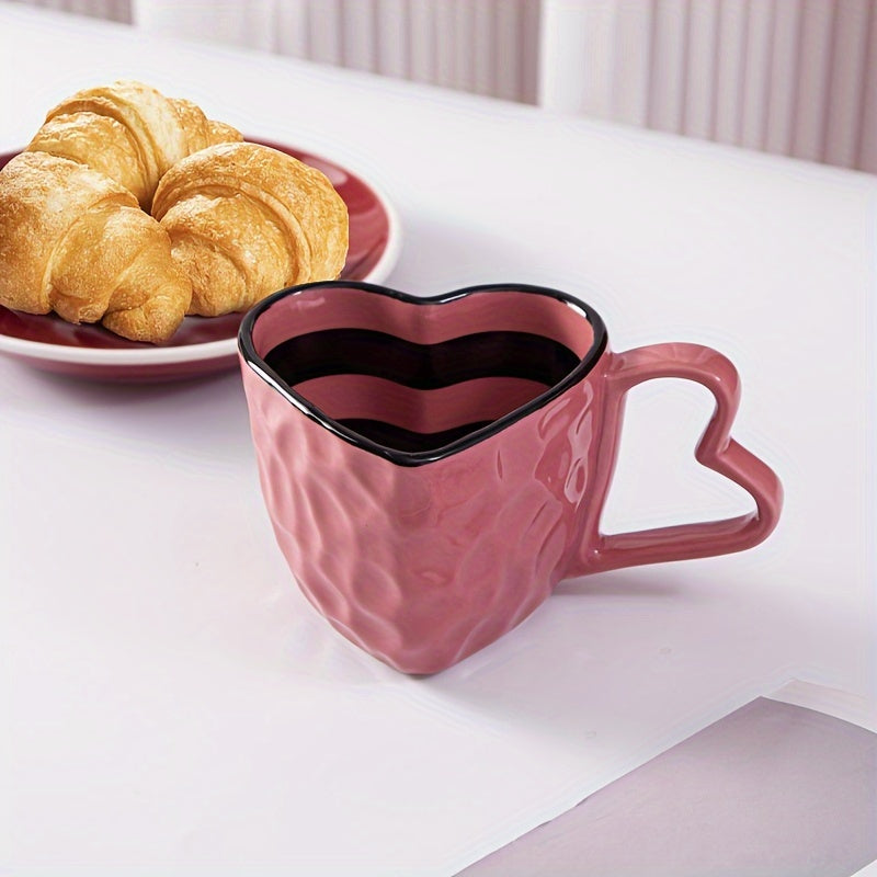 1 Red Heart-Shaped Ceramic Mug, Creative & Cute Coffee Cup, Suitable for Home & Office Use