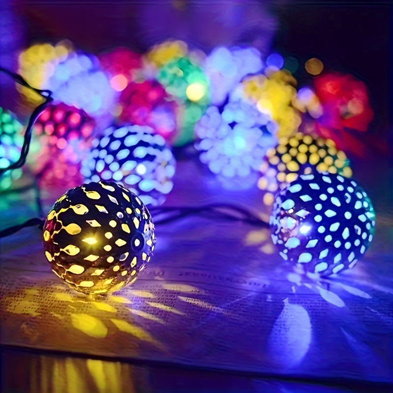 1 套，摩洛哥球串灯（4.92 英尺 10LED/9.84 英尺 20 LED），金属球体，电池供电-不包括电池，适合婚礼派对、生日、圣诞节、家居卧室装饰、节日配件
